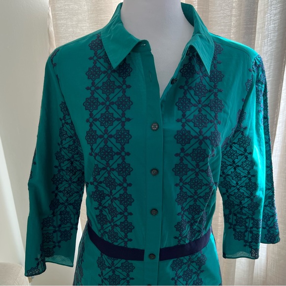 Draper James Green with Navy Ribbon & Embroidery Dress - Picture 3 of 11